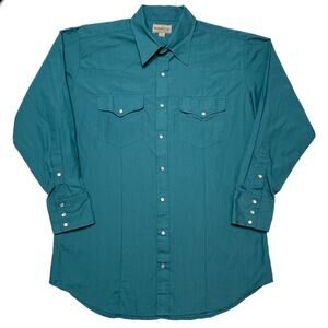 Northern Plains Shirt Company Vintage Pearl Snap Western Shirt Teal Men's 16 33